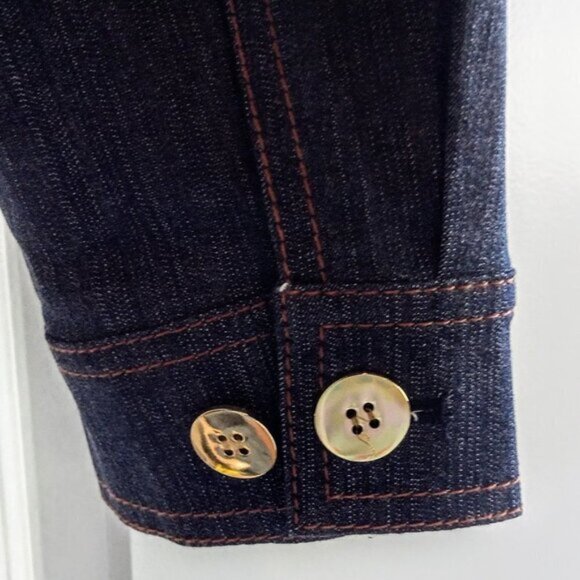 Worth Blue Denim Camel Leather Pocket Zip Jacket - Picture 5 of 9